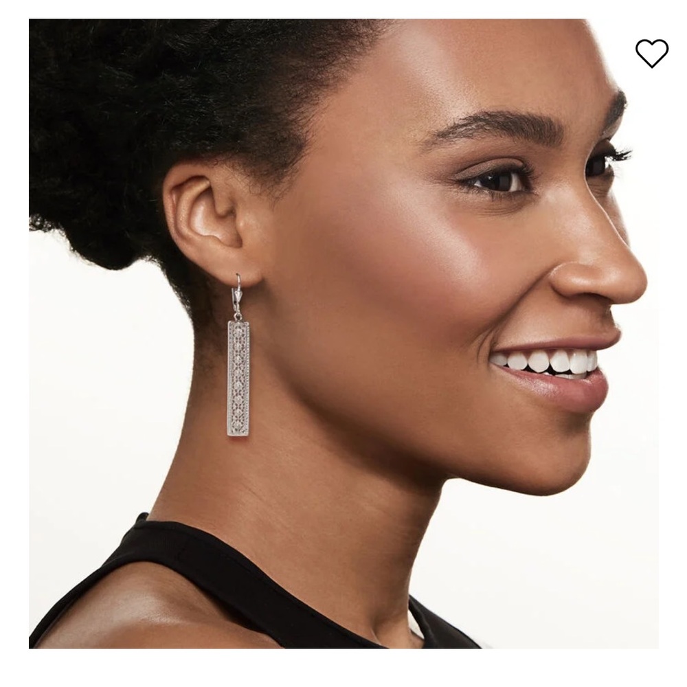 Italian Sterling Silver Floral Bar Drop Earrings